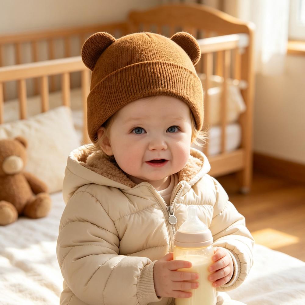 Infant Beanie Hat With Ears - Baby Winter Knitted Hat, Cute Bear