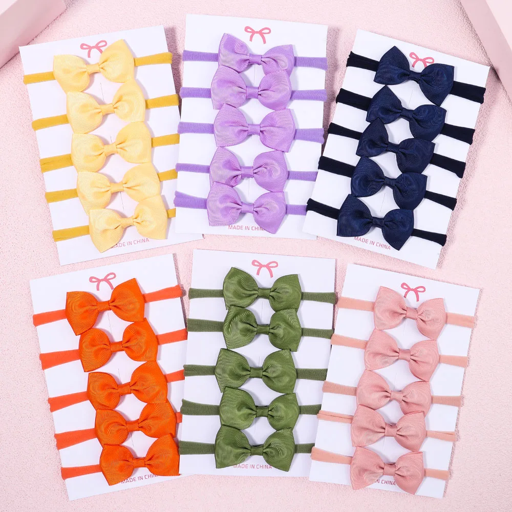 Baby Gear - 5Pcs/Set Girls Solid Color Bowknot Headband