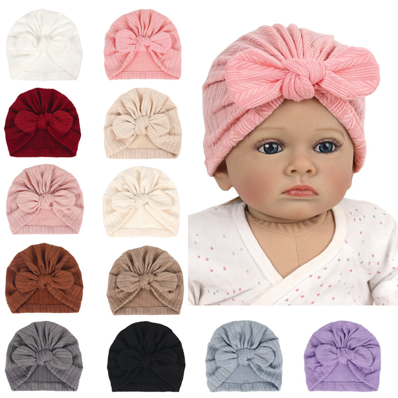 Infant Beanie Hat With Ears - New Wheat Print Baby Little Girl