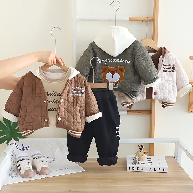 Toddler Boy Winter Fleece Jacket - 2025 Winter Kids Boys 3-Piece Set