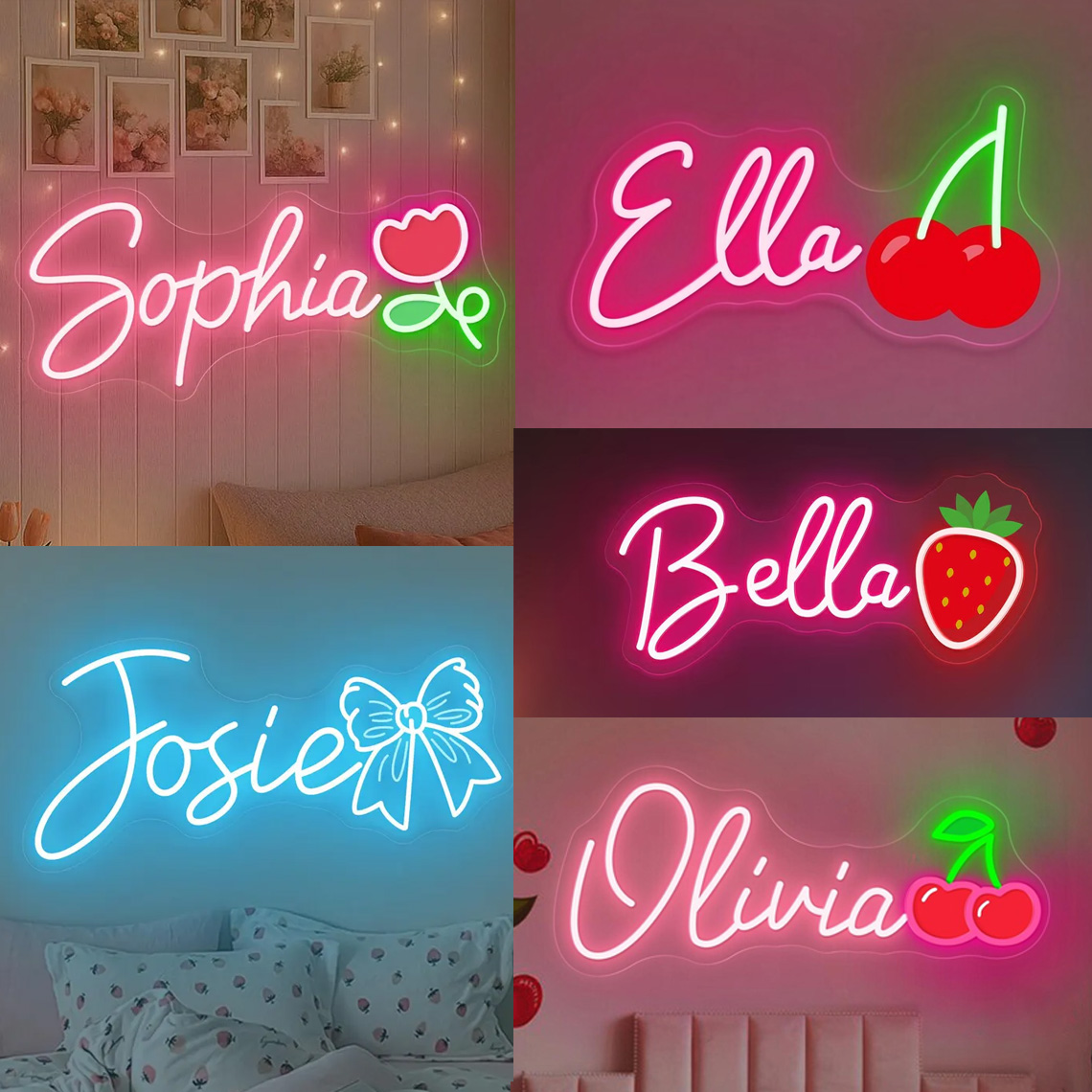 Nursery - Custom Name Neon Sign,Cute Cherry UV