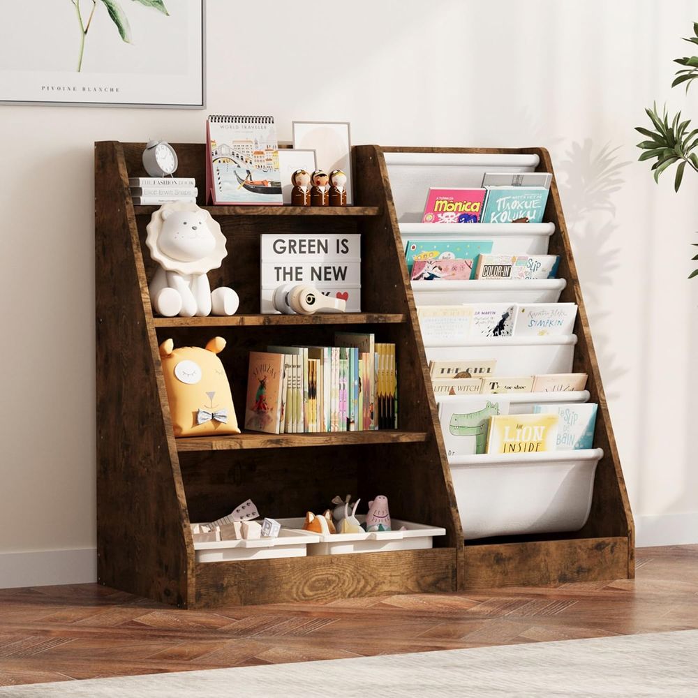 Nursery - 4-Tier Wooden Toddler Bookshelf with 5