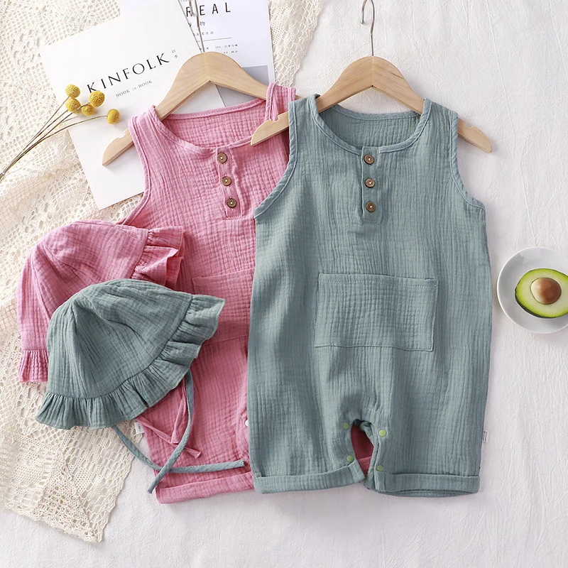 2Pcs/Set Baby Summer Clothing  - Baby Summer Linen Sleeveless Jumpsuit recension och pris