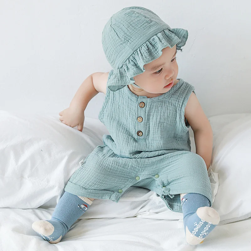 2Pcs/Set Baby Summer Clothing  - Baby Summer Linen Sleeveless Jumpsuit recension och pris